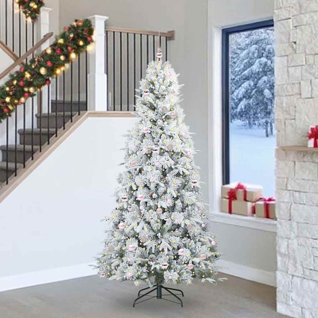Kunstigt Hinged Juletræ med 300 LED'er Hvid 240 cm PE og PVC