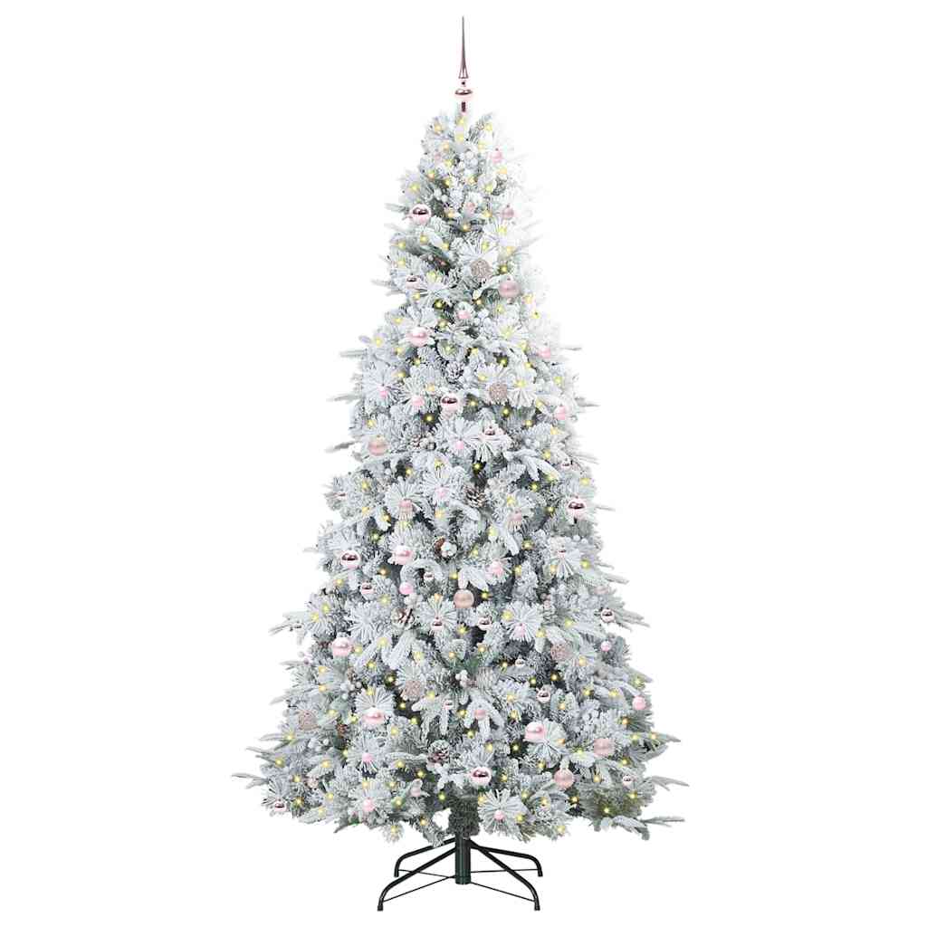 Kunstigt Hinged Juletræ med 300 LED'er Hvid 240 cm PE og PVC