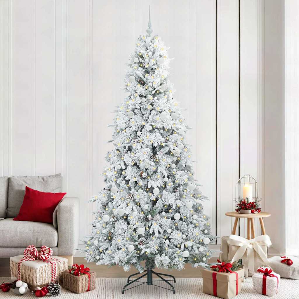 Kunstigt Hinged Juletræ med 300 LED'er Hvid 240 cm PE og PVC