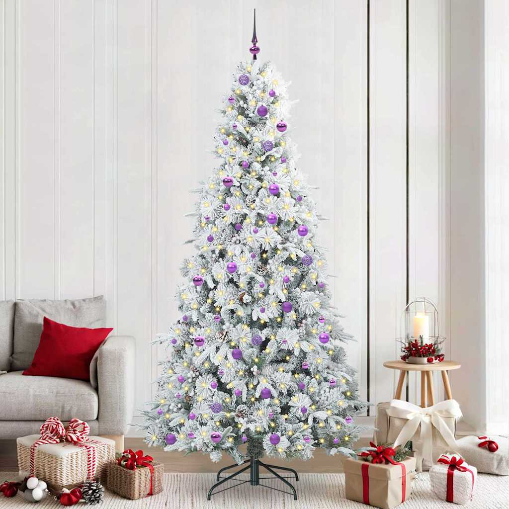 Kunstigt Hinged Juletræ med 300 LED'er Hvid 240 cm PE og PVC