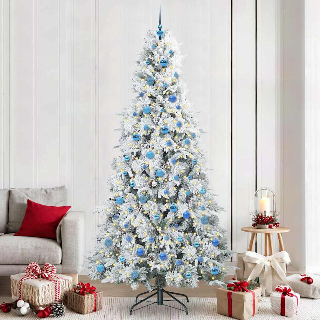 Kunstigt Hinged Juletræ med 300 LED'er Hvid 240 cm PE og PVC