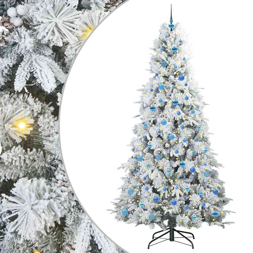 Kunstigt Hinged Juletræ med 300 LED'er Hvid 240 cm PE og PVC