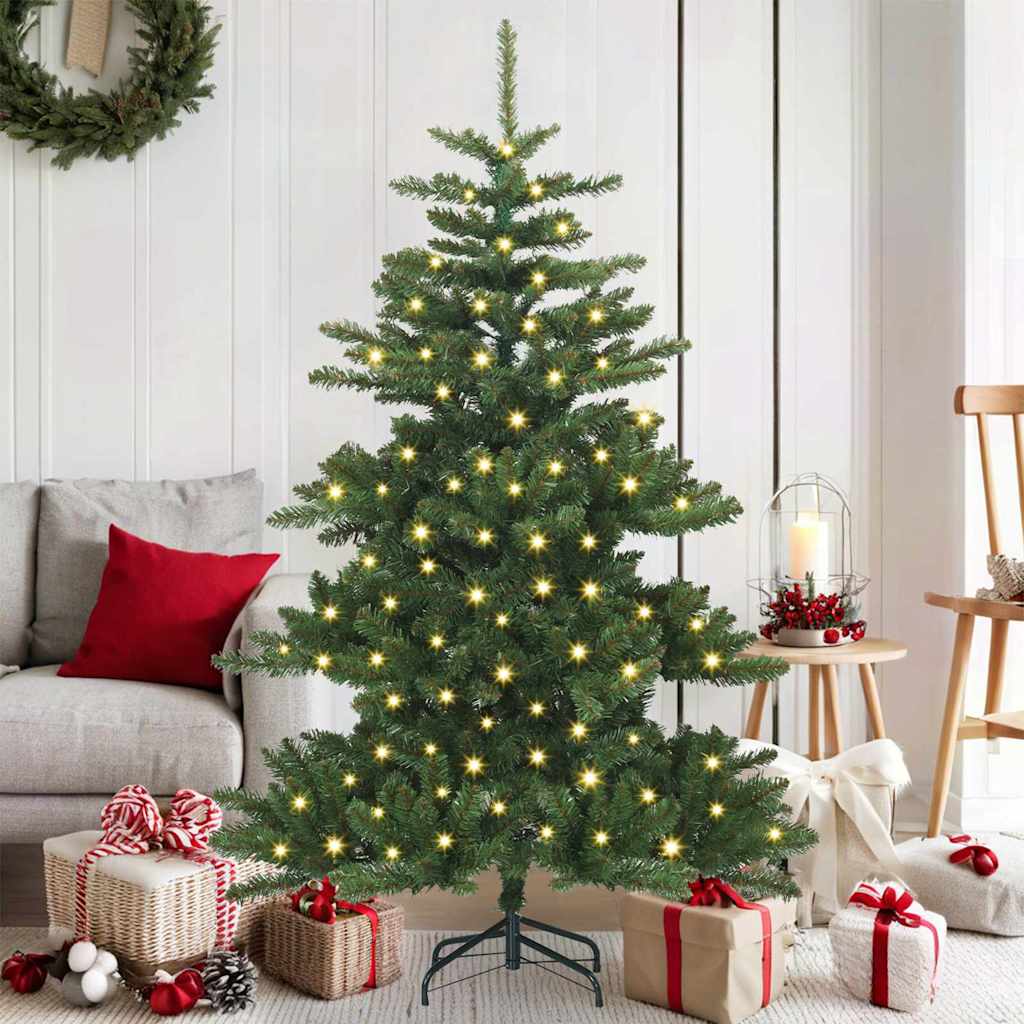 Kunstigt Hinged Juletræ med 150 LED'er Grøn 150 cm PVC og Stål