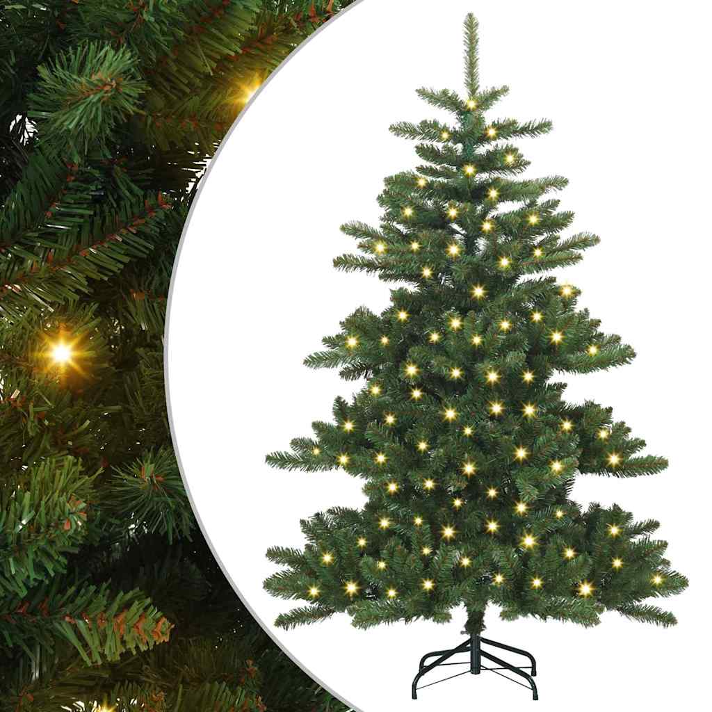 Kunstigt Hinged Juletræ med 150 LED'er Grøn 150 cm PVC og Stål