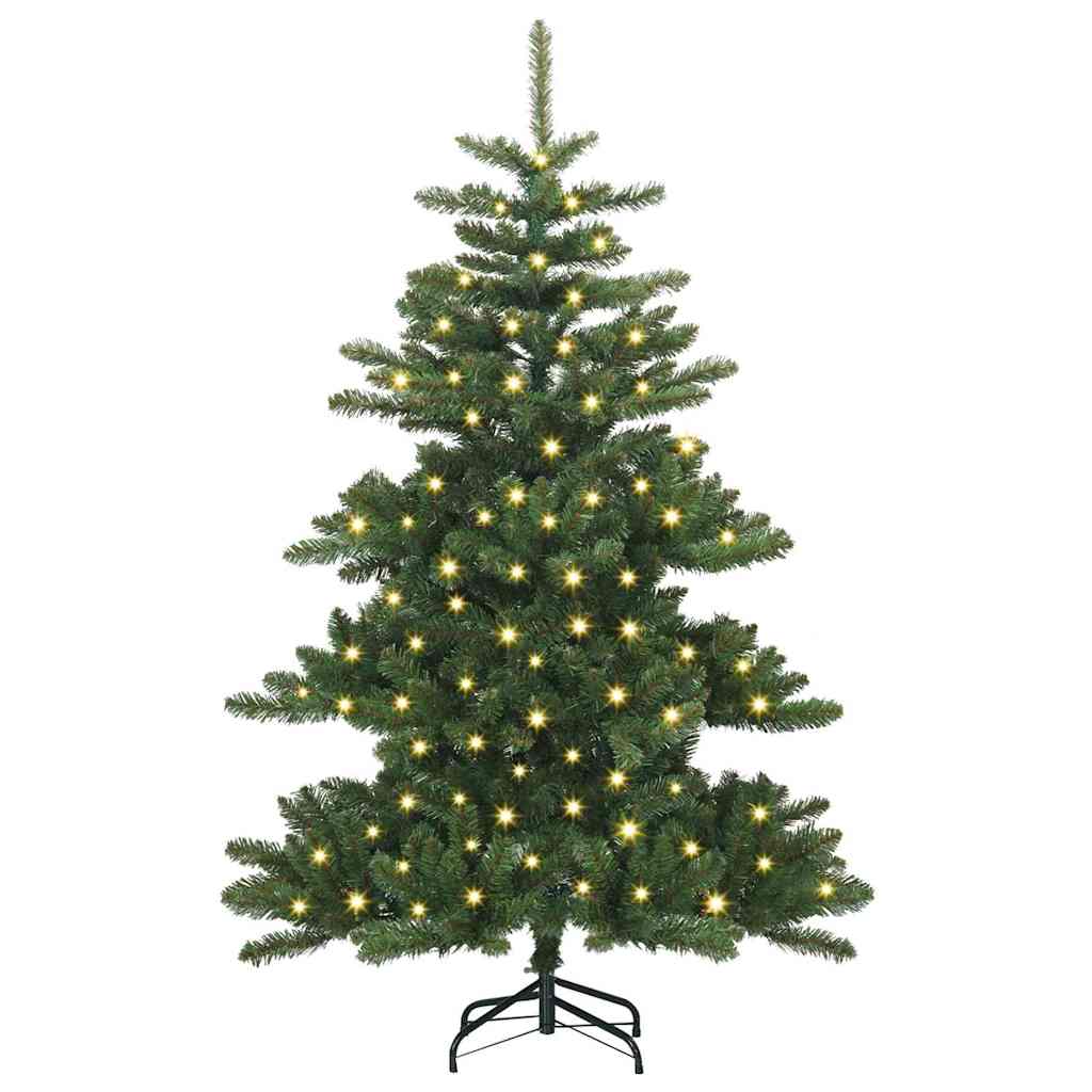 Kunstigt Hinged Juletræ med 150 LED'er Grøn 150 cm PVC og Stål