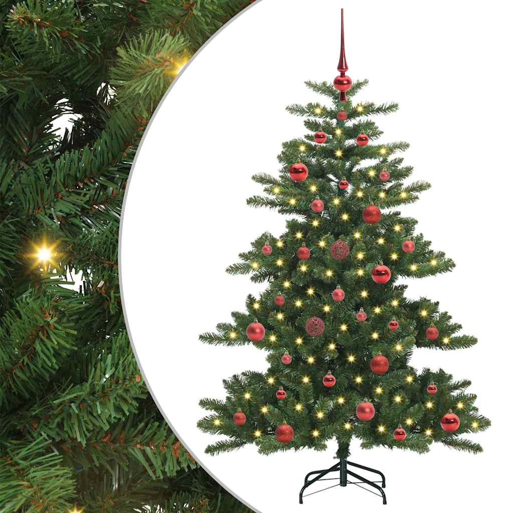 Kunstigt Hinged Juletræ med 150 LED'er Grøn 150 cm PVC og Stål