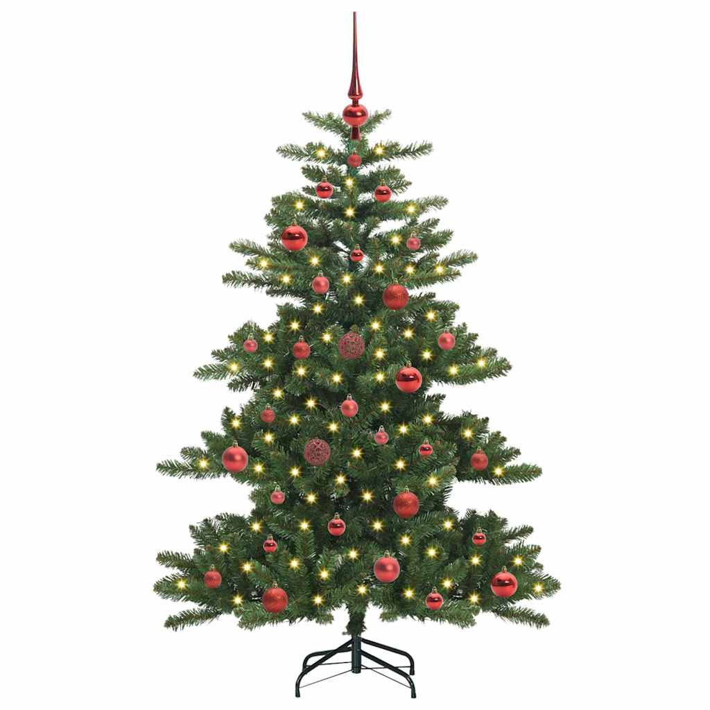 Kunstigt Hinged Juletræ med 150 LED'er Grøn 150 cm PVC og Stål