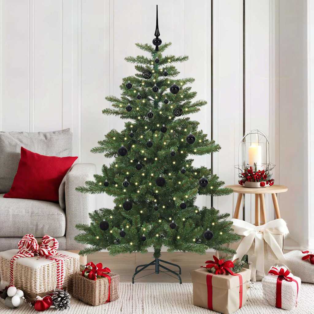 Kunstigt Hinged Juletræ med 150 LED'er Grøn 150 cm PVC og Stål