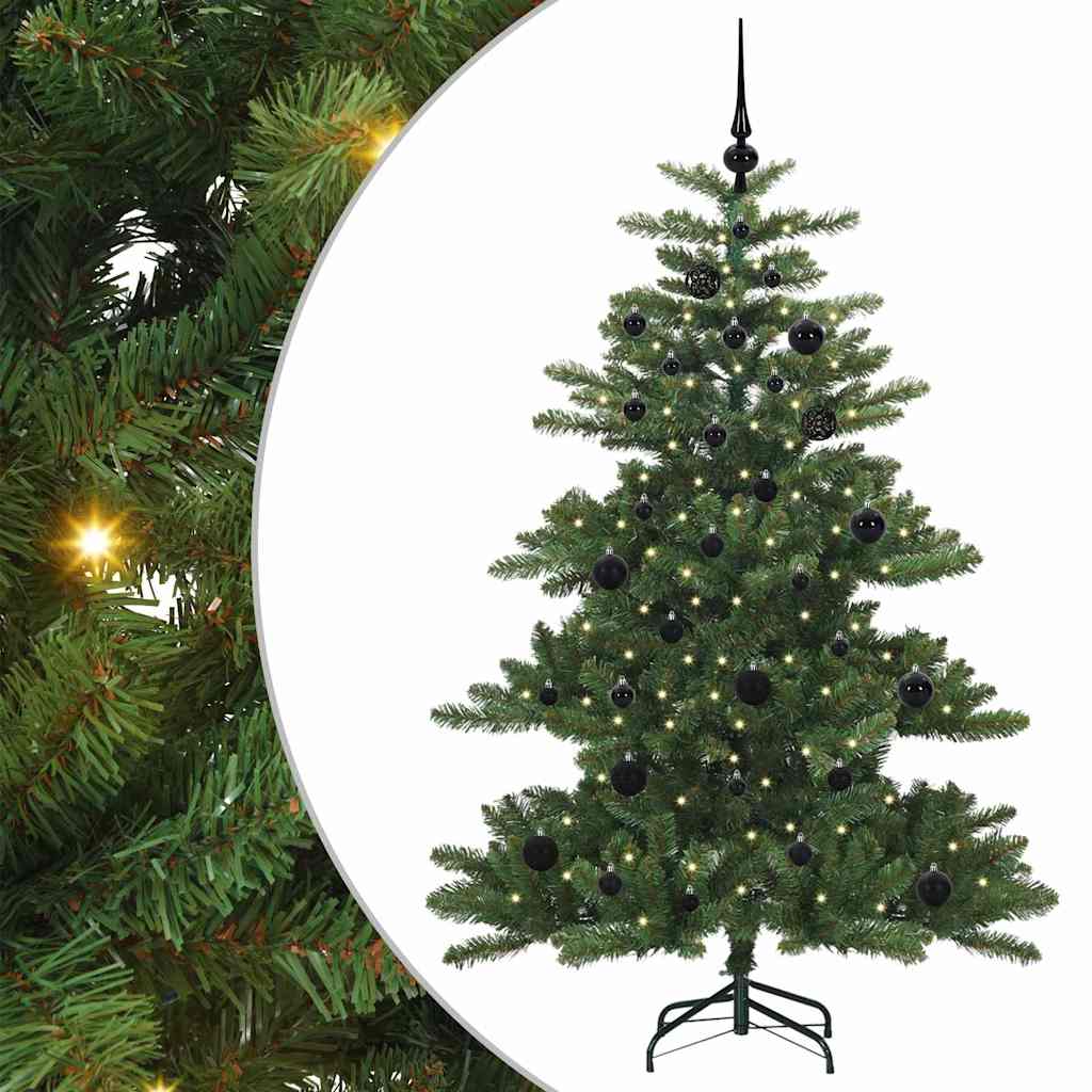 Kunstigt Hinged Juletræ med 150 LED'er Grøn 150 cm PVC og Stål