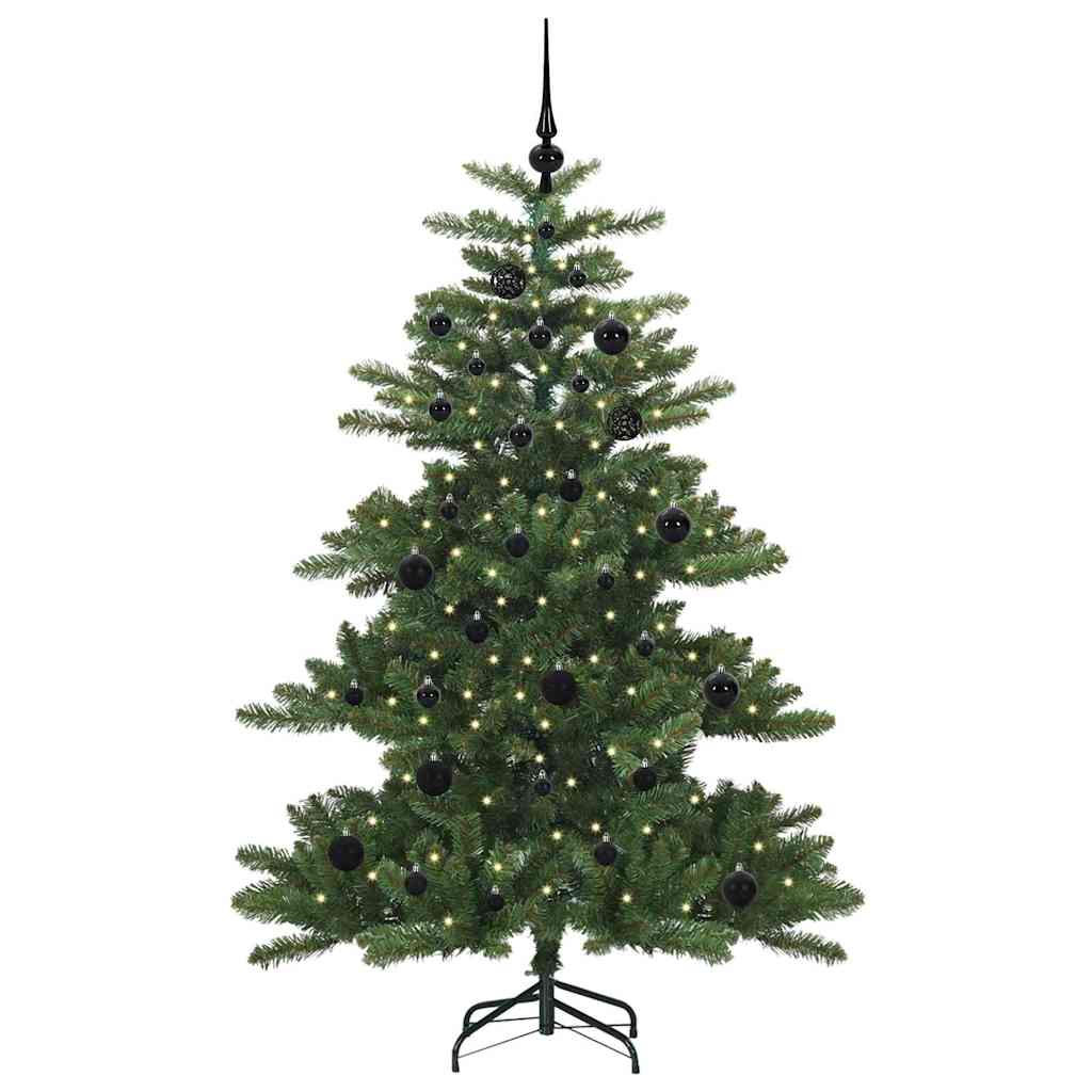 Kunstigt Hinged Juletræ med 150 LED'er Grøn 150 cm PVC og Stål