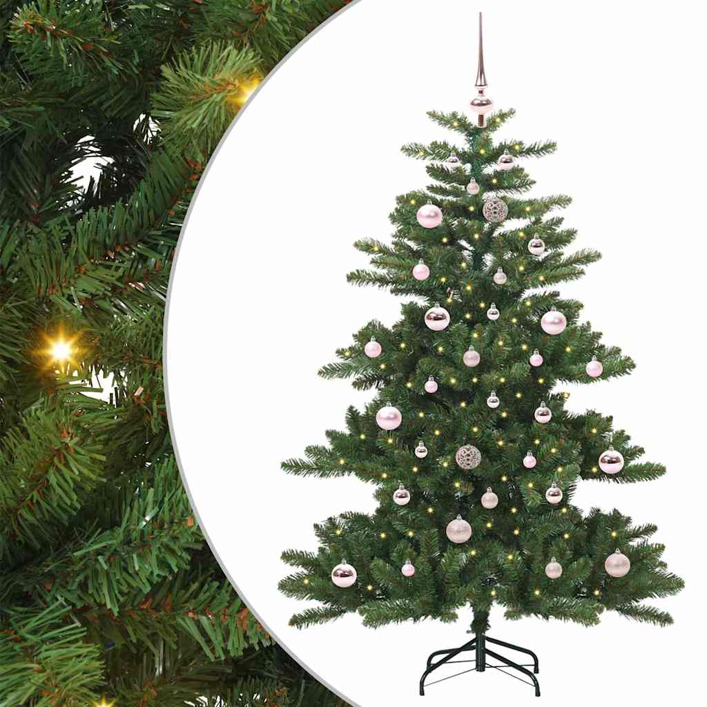 Kunstigt Hinged Juletræ med 150 LED'er Grøn 150 cm PVC og Stål
