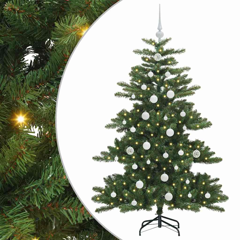 Kunstigt Hinged Juletræ med 150 LED'er Grøn 150 cm PVC og Stål