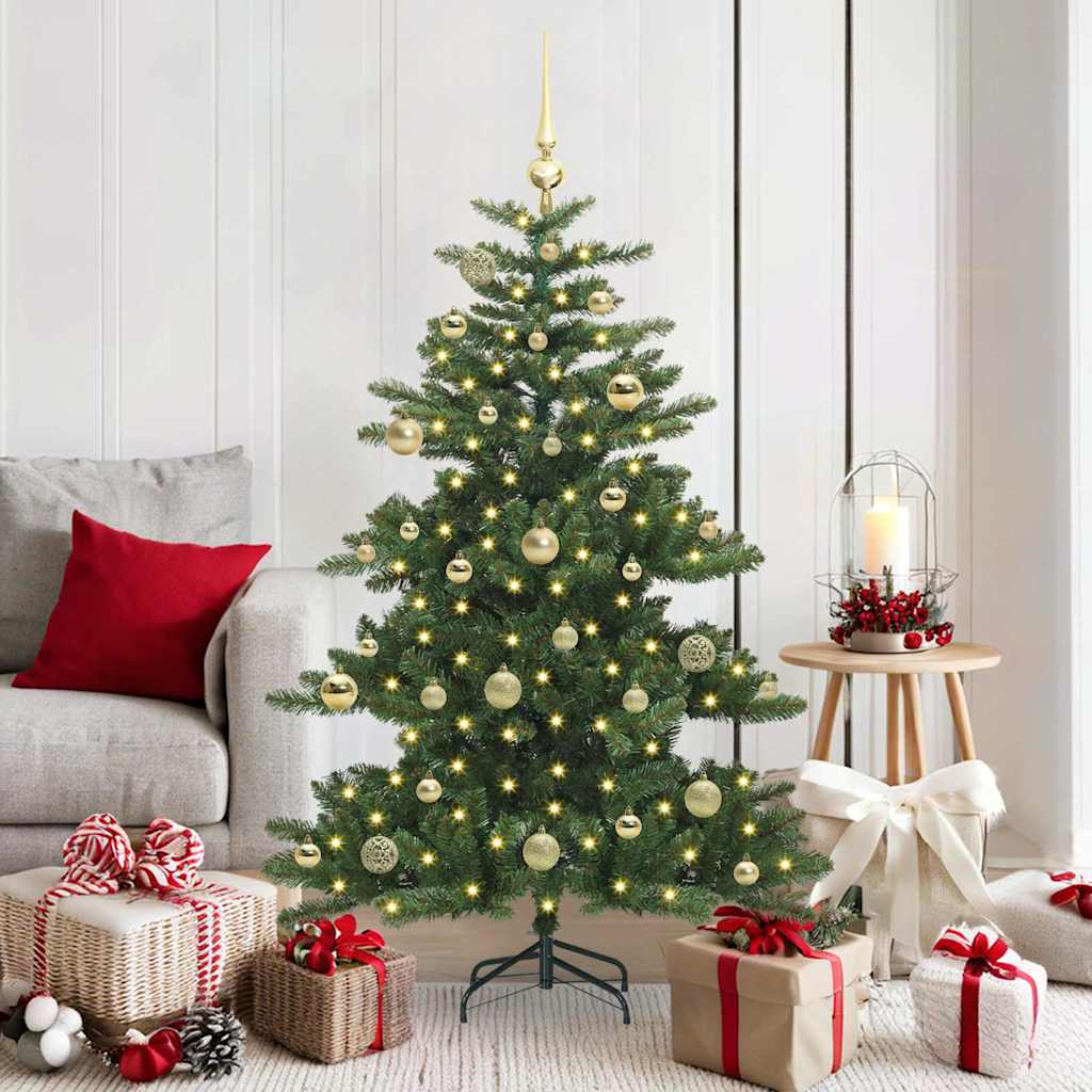 Kunstigt Hinged Juletræ med 150 LED'er Grøn 150 cm PVC og Stål