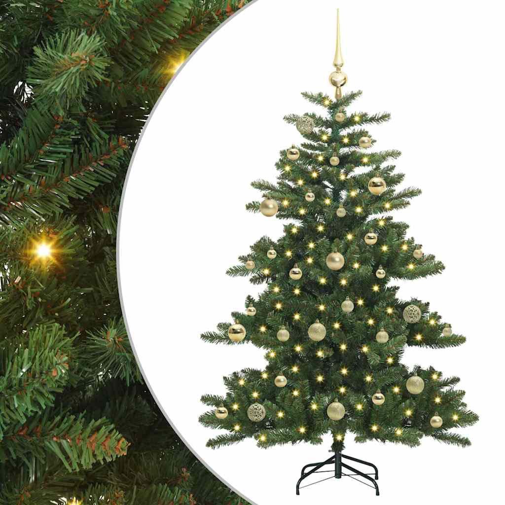 Kunstigt Hinged Juletræ med 150 LED'er Grøn 150 cm PVC og Stål