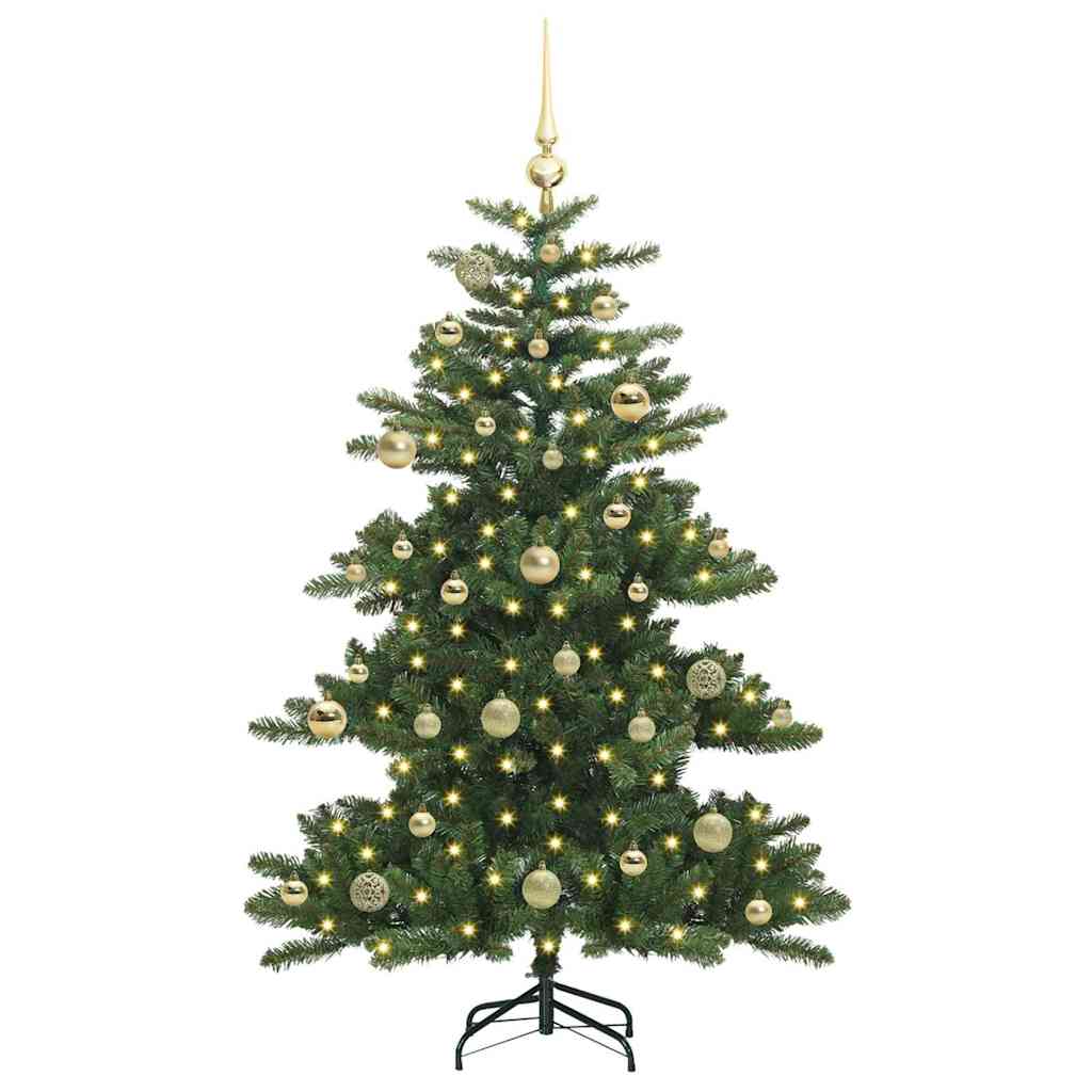 Kunstigt Hinged Juletræ med 150 LED'er Grøn 150 cm PVC og Stål