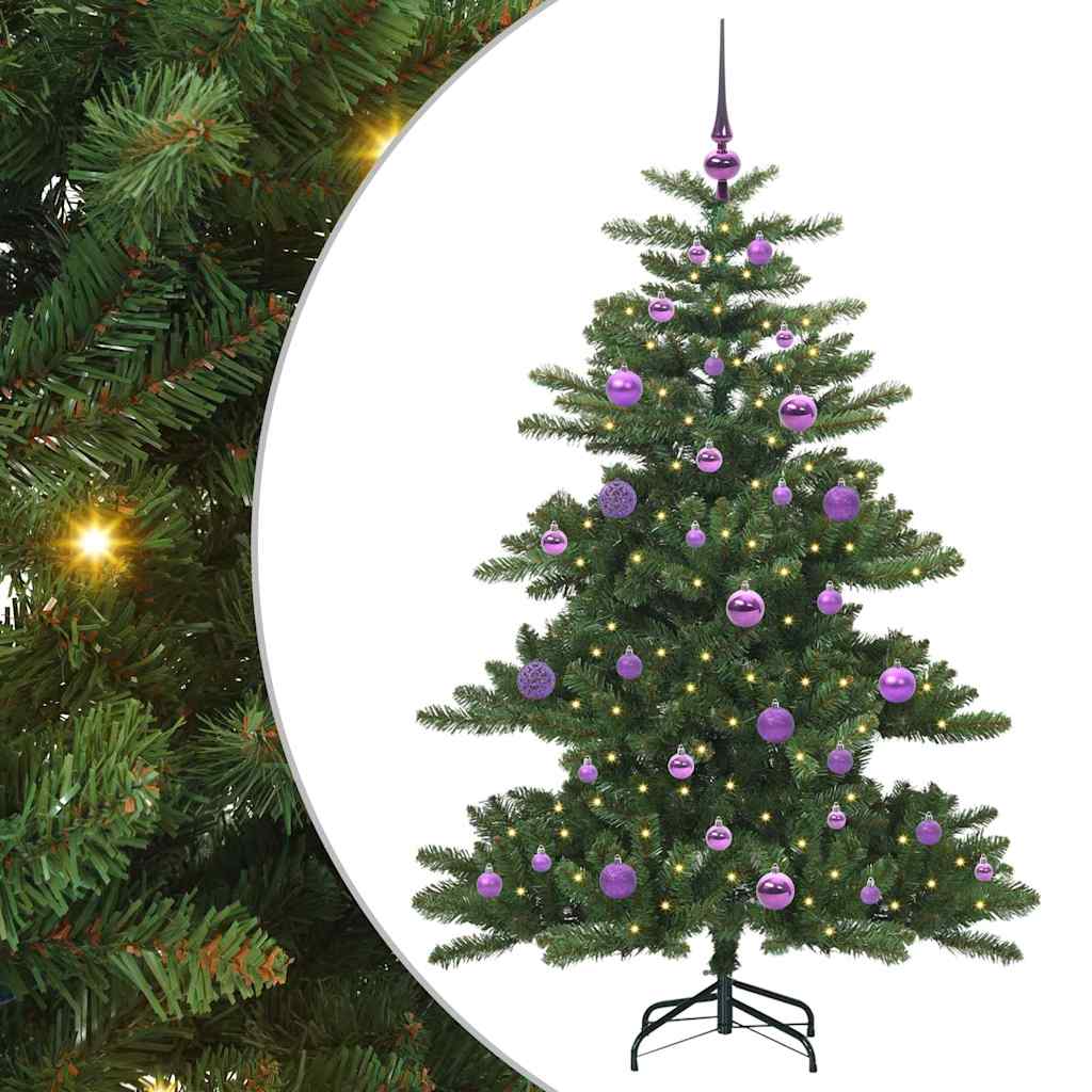 Kunstigt Hinged Juletræ med 150 LED'er Grøn 150 cm PVC og Stål