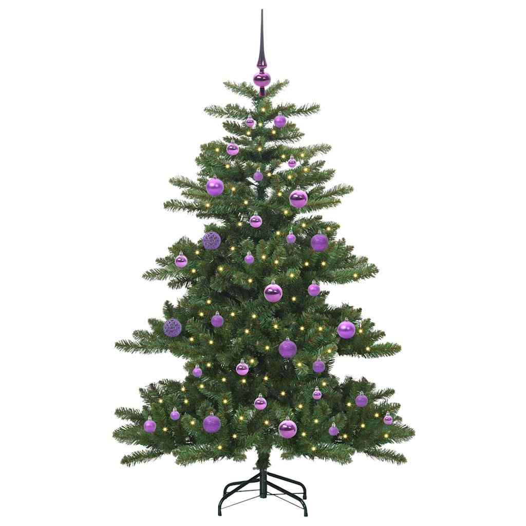 Kunstigt Hinged Juletræ med 150 LED'er Grøn 150 cm PVC og Stål