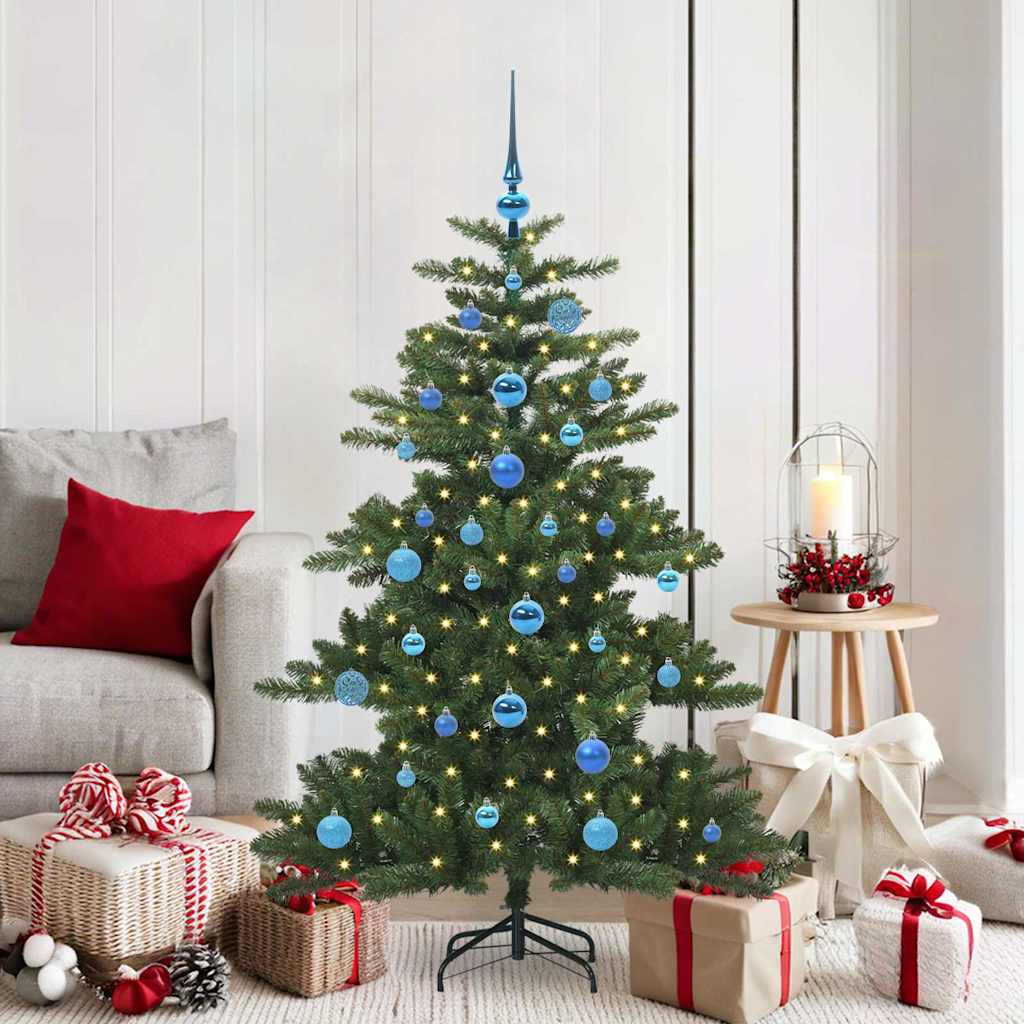 Kunstigt Hinged Juletræ med 150 LED'er Grøn 150 cm PVC og Stål