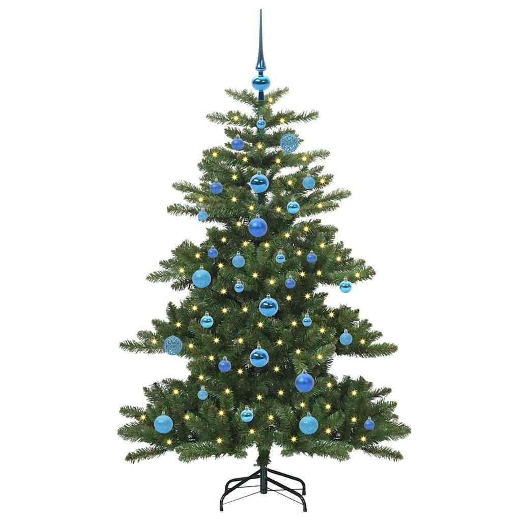 Kunstigt Hinged Juletræ med 150 LED'er Grøn 150 cm PVC og Stål
