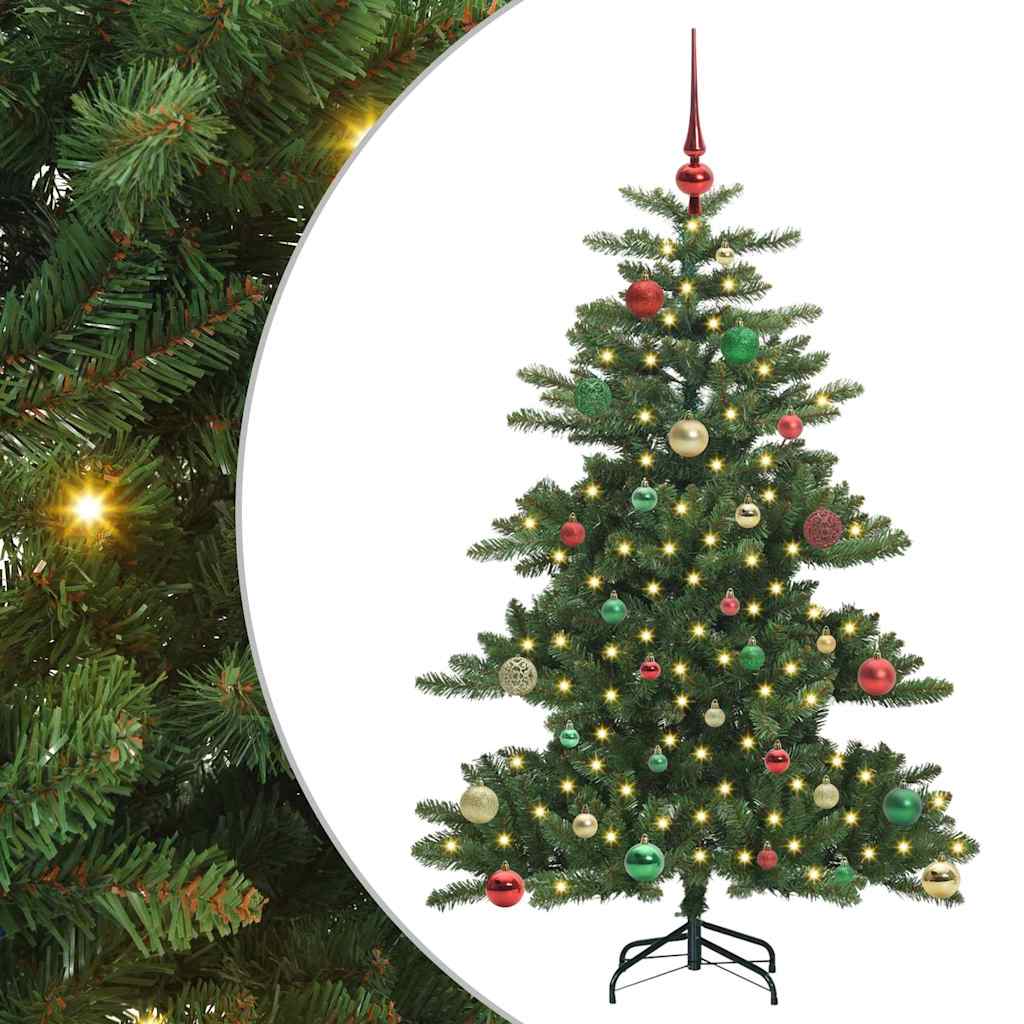 Kunstigt Hinged Juletræ med 150 LED'er Grøn 150 cm PVC og Stål