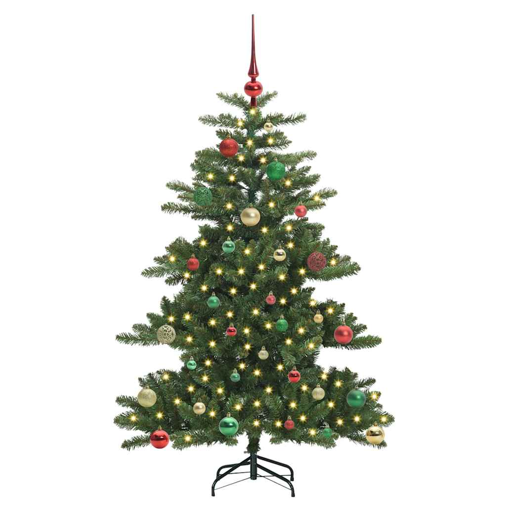 Kunstigt Hinged Juletræ med 150 LED'er Grøn 150 cm PVC og Stål