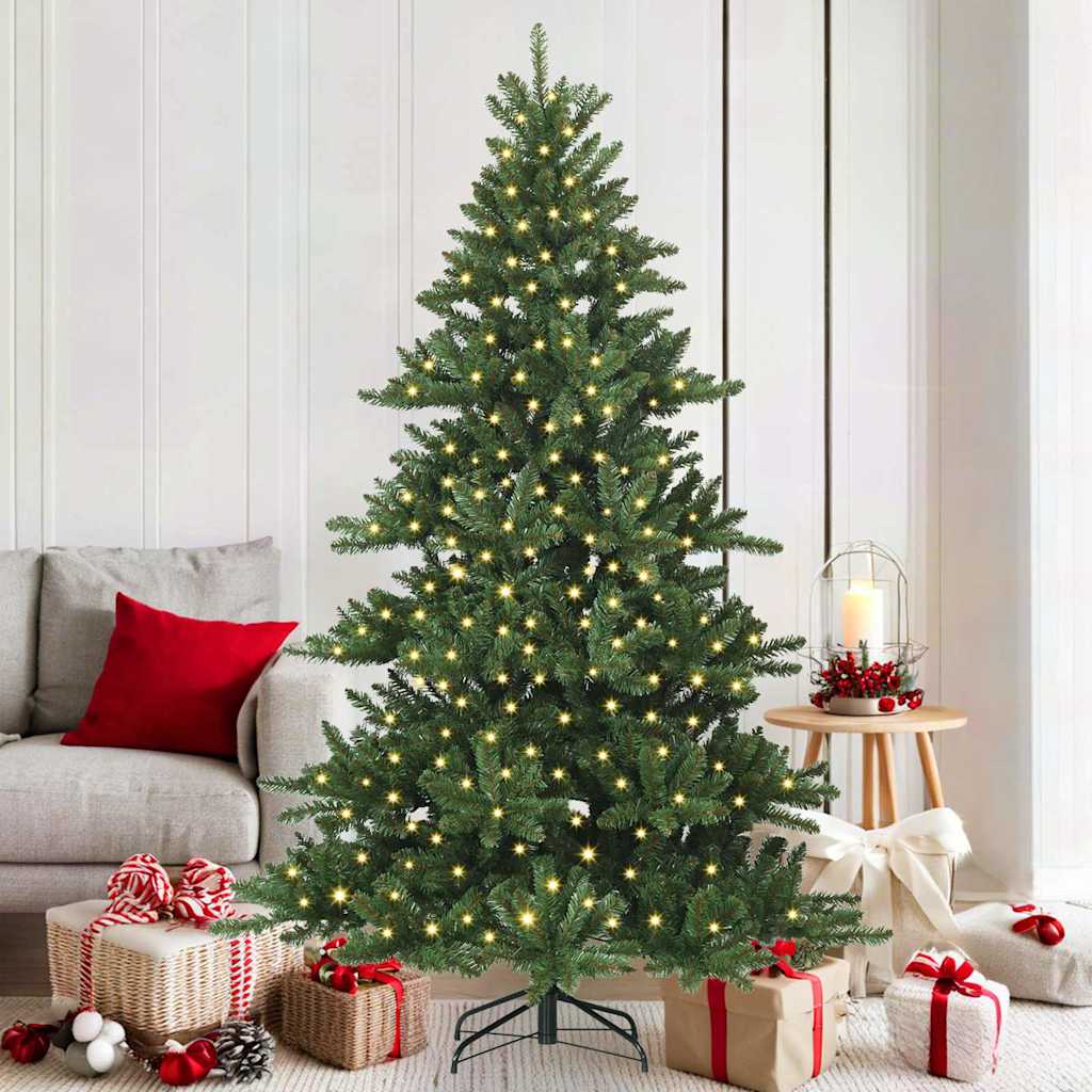 Kunstigt Hinged Juletræ med 300 LED'er Grøn 180 cm PVC og Stål