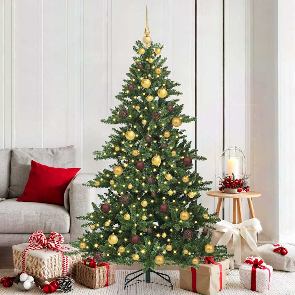 Kunstigt Hinged Juletræ med 300 LED'er Grøn 180 cm PVC og Stål