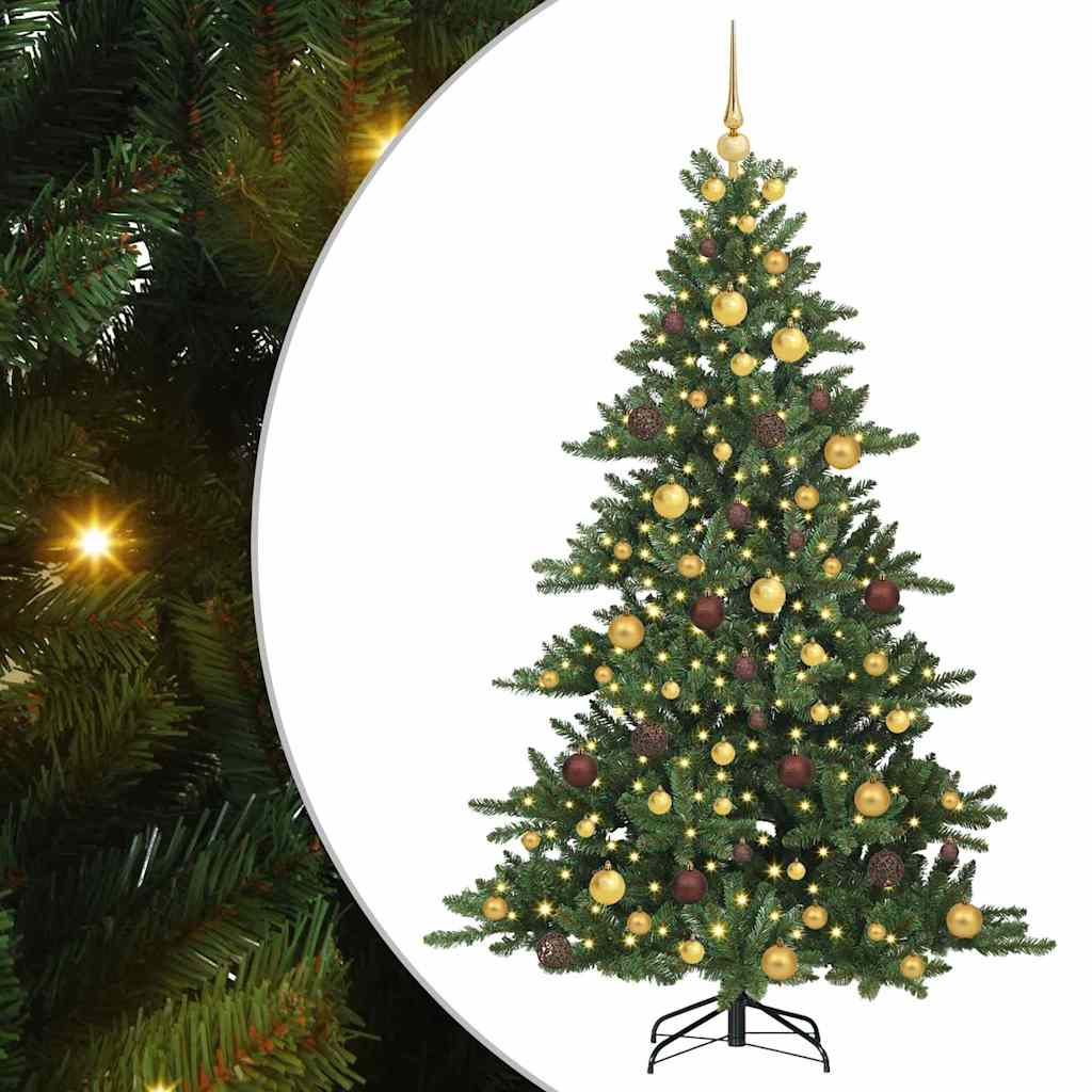 Kunstigt Hinged Juletræ med 300 LED'er Grøn 180 cm PVC og Stål