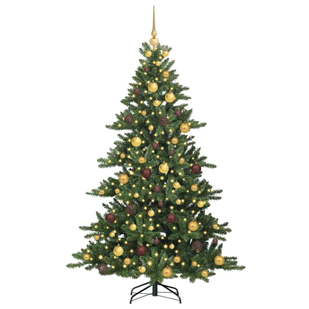 Kunstigt Hinged Juletræ med 300 LED'er Grøn 180 cm PVC og Stål