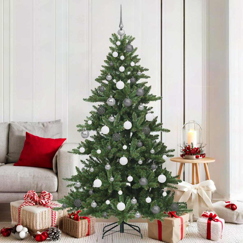 Kunstigt Hinged Juletræ med 300 LED'er Grøn 180 cm PVC og Stål