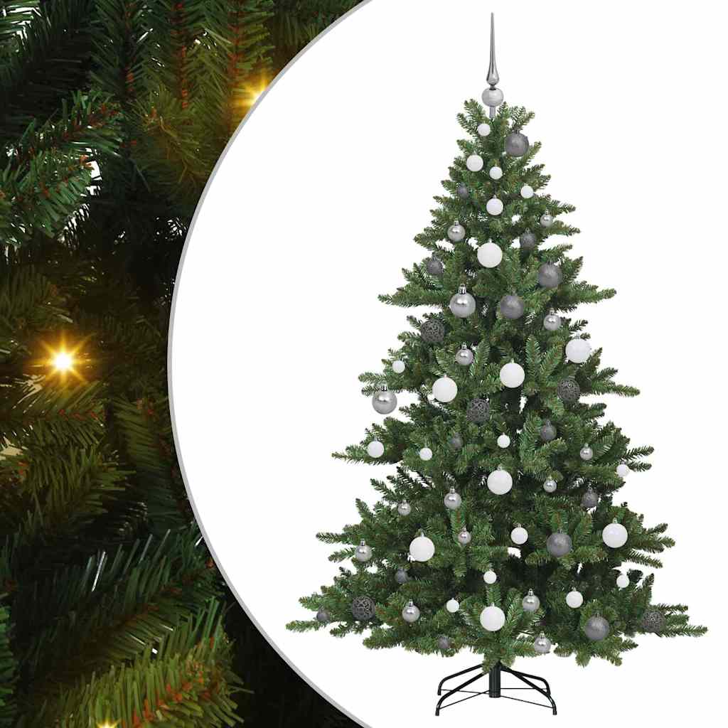 Kunstigt Hinged Juletræ med 300 LED'er Grøn 180 cm PVC og Stål