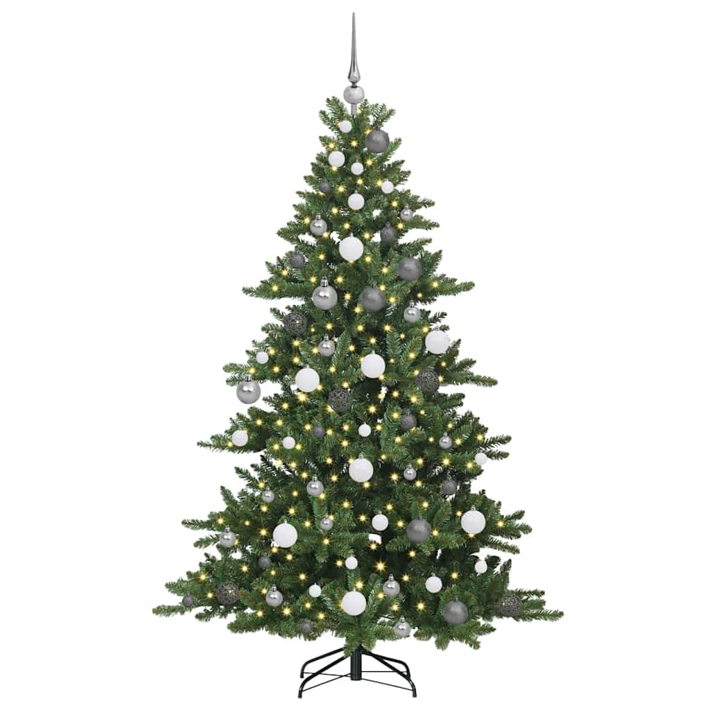 Kunstigt Hinged Juletræ med 300 LED'er Grøn 180 cm PVC og Stål