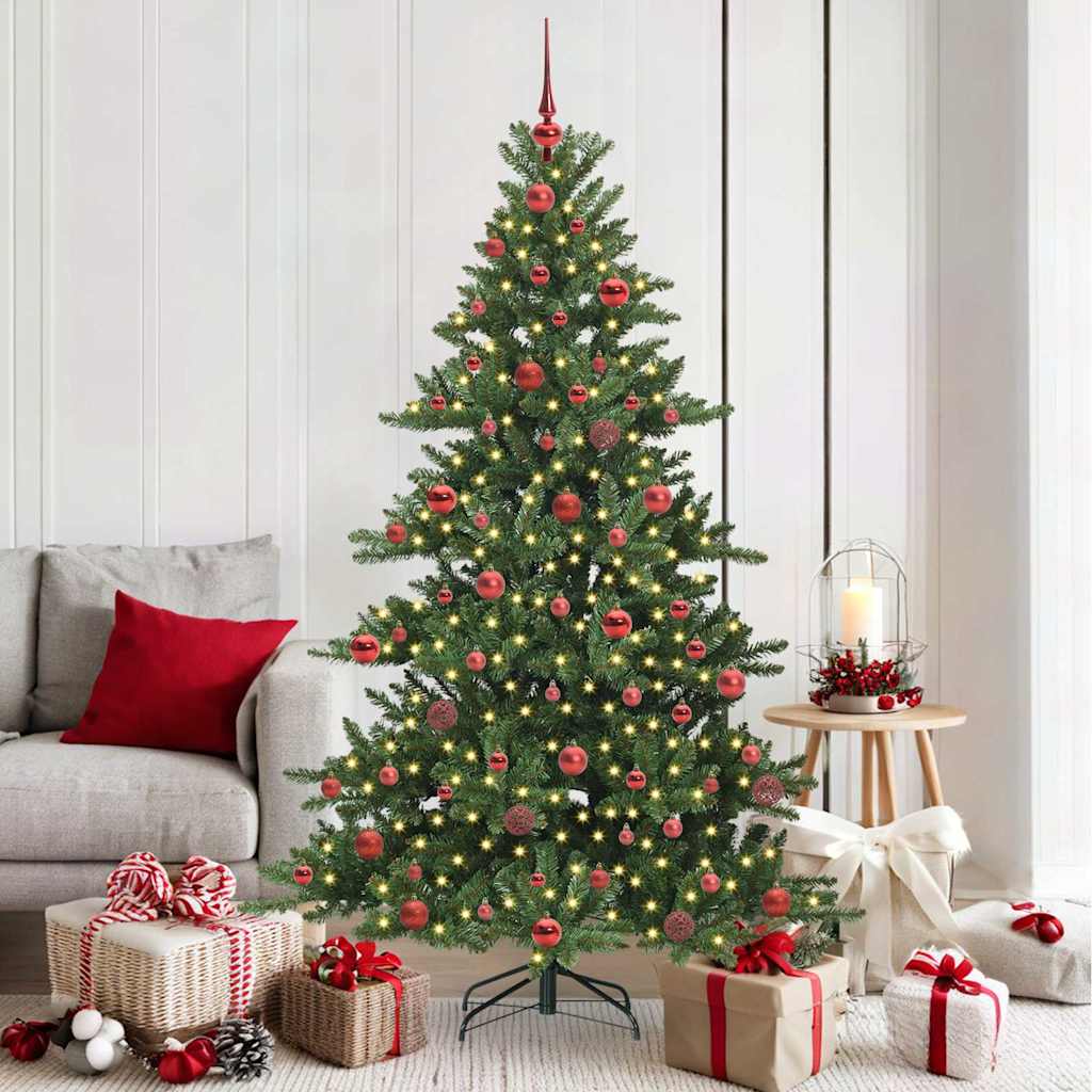Kunstigt Hinged Juletræ med 300 LED'er Grøn 180 cm PVC og Stål