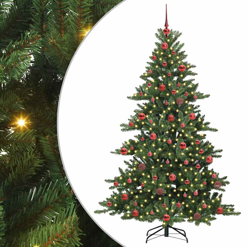 Kunstigt Hinged Juletræ med 300 LED'er Grøn 180 cm PVC og Stål