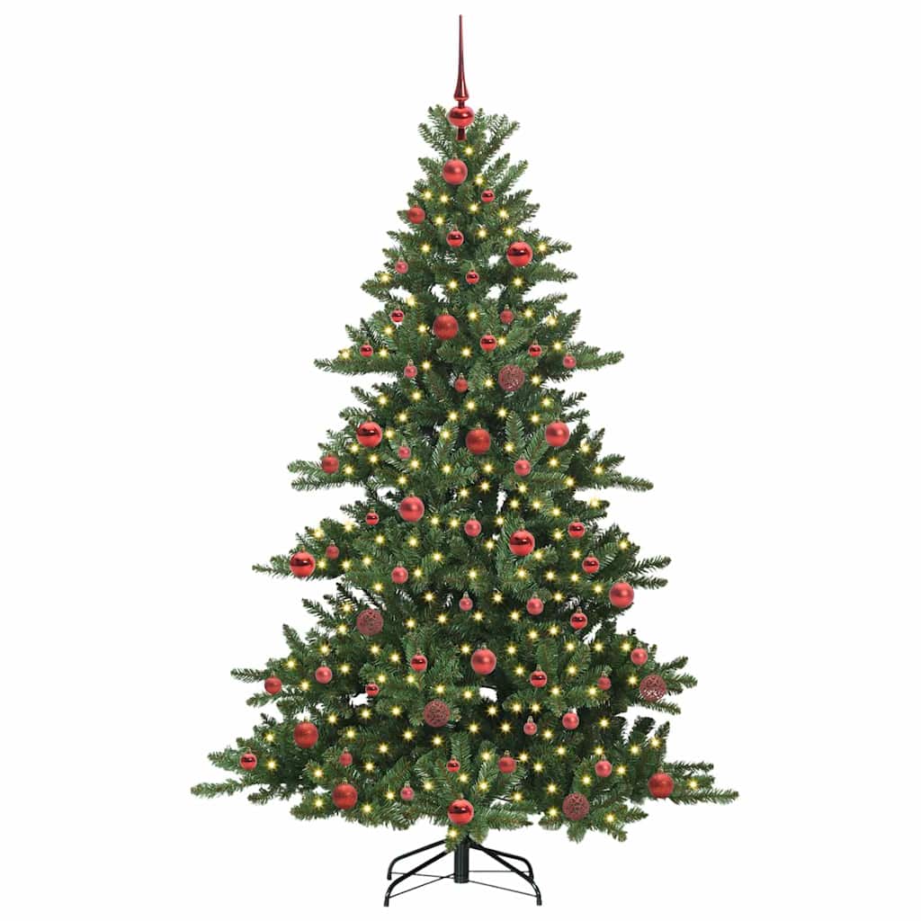 Kunstigt Hinged Juletræ med 300 LED'er Grøn 180 cm PVC og Stål