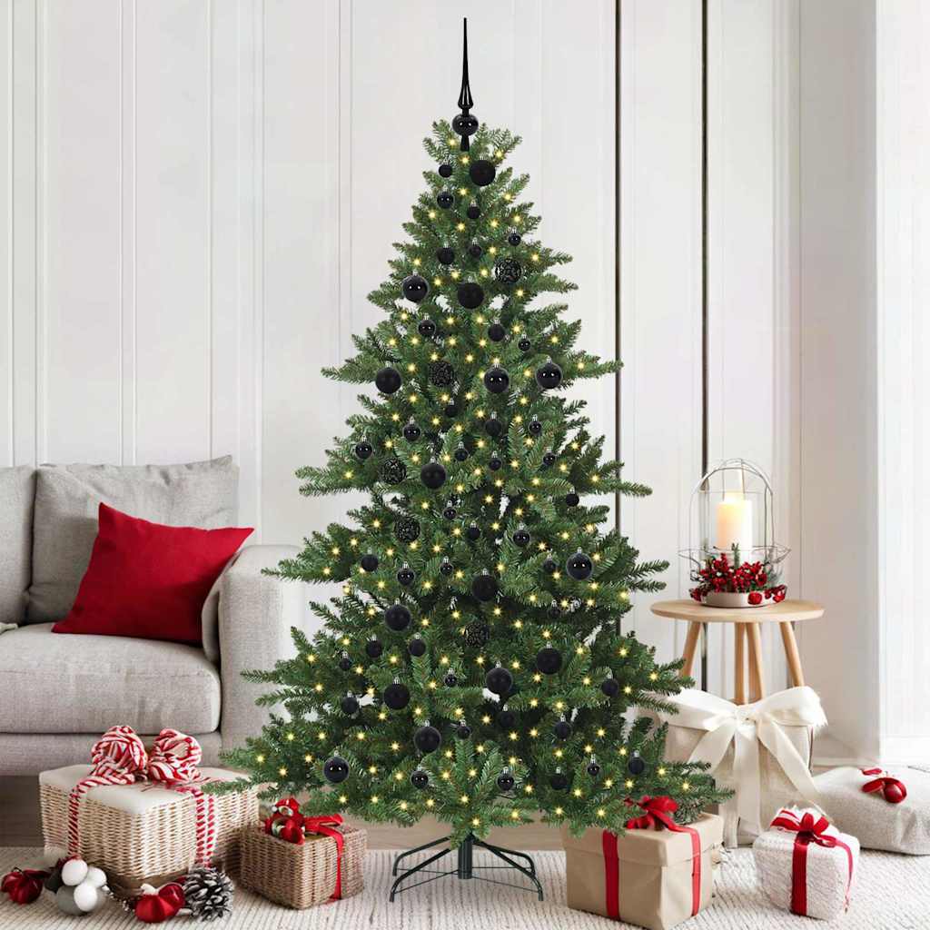 Kunstigt Hinged Juletræ med 300 LED'er Grøn 180 cm PVC og Stål