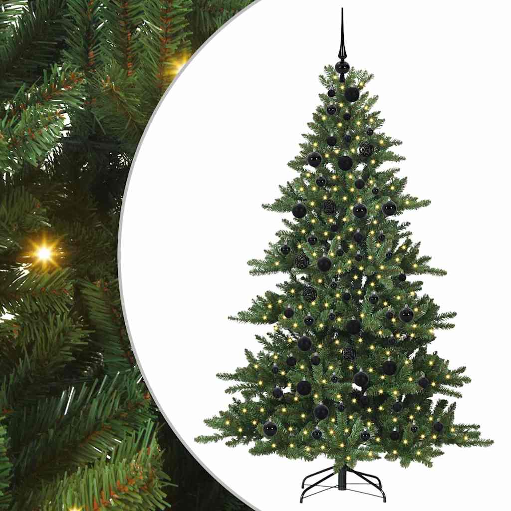 Kunstigt Hinged Juletræ med 300 LED'er Grøn 180 cm PVC og Stål