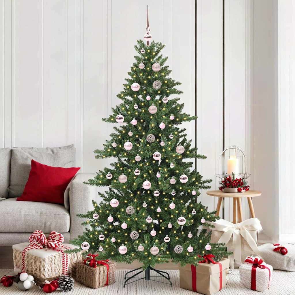 Kunstigt Hinged Juletræ med 300 LED'er Grøn 180 cm PVC og Stål