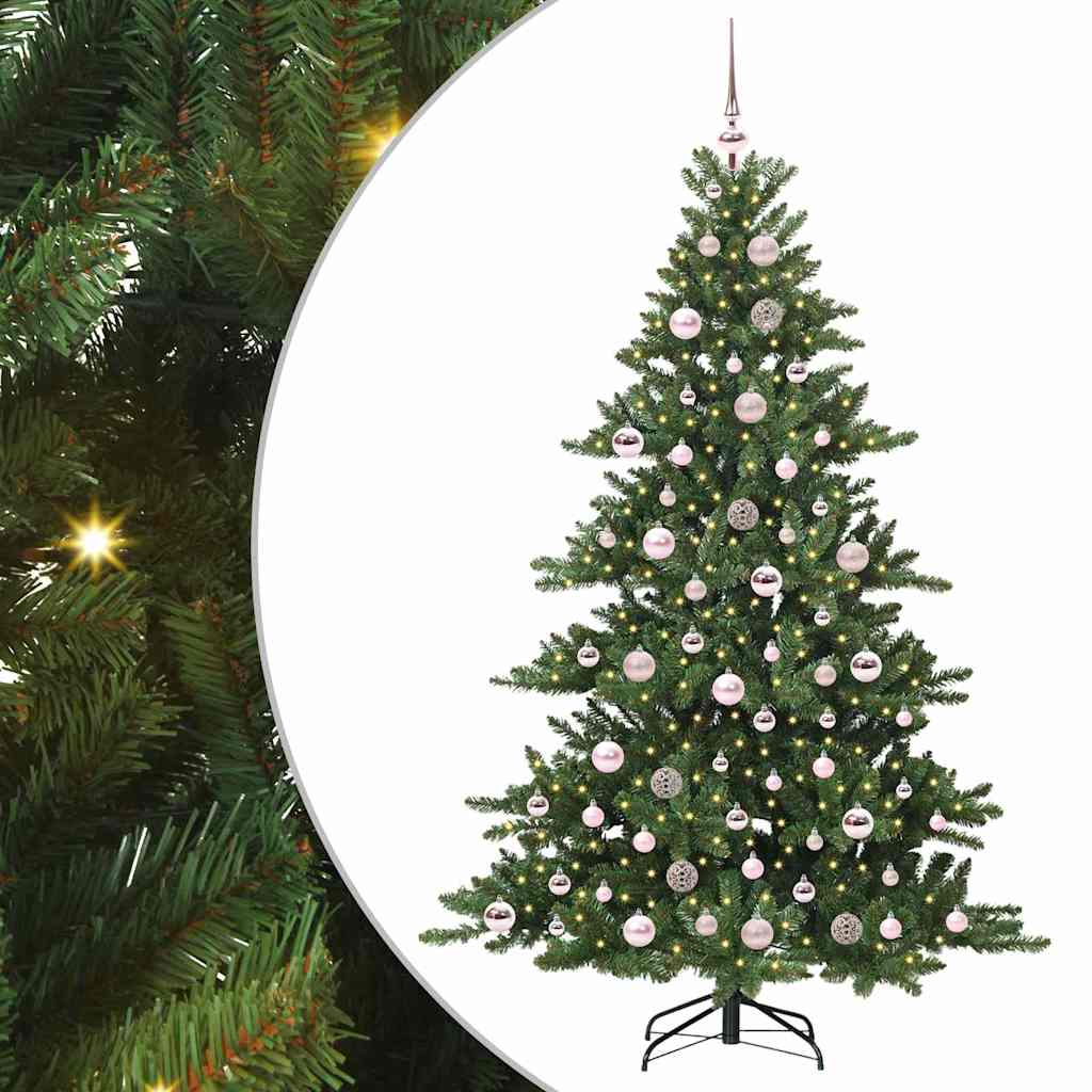 Kunstigt Hinged Juletræ med 300 LED'er Grøn 180 cm PVC og Stål