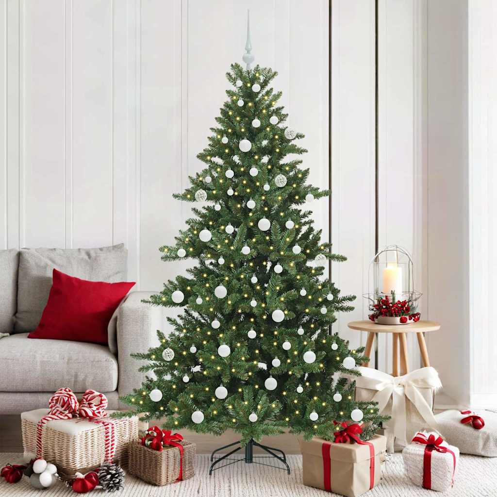 Kunstigt Hinged Juletræ med 300 LED'er Grøn 180 cm PVC og Stål