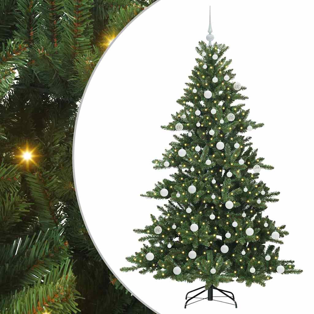 Kunstigt Hinged Juletræ med 300 LED'er Grøn 180 cm PVC og Stål