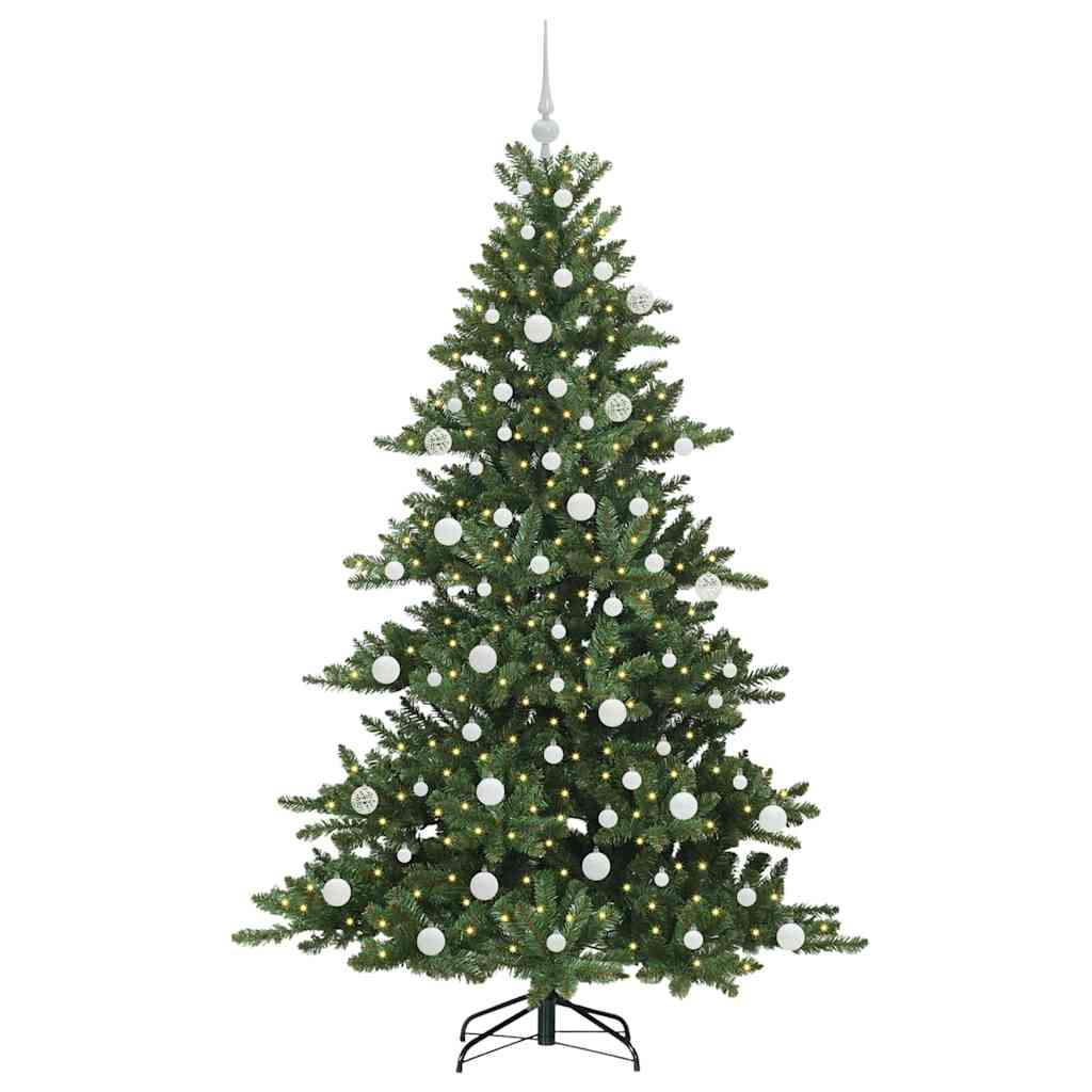 Kunstigt Hinged Juletræ med 300 LED'er Grøn 180 cm PVC og Stål