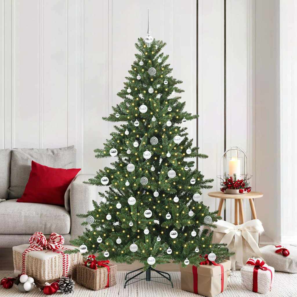 Kunstigt Hinged Juletræ med 300 LED'er Grøn 180 cm PVC og Stål