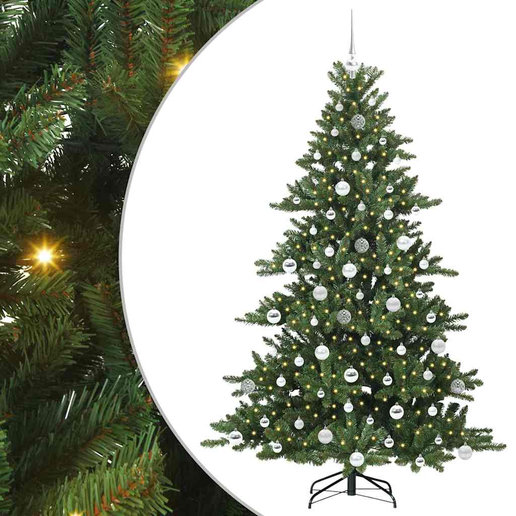 Kunstigt Hinged Juletræ med 300 LED'er Grøn 180 cm PVC og Stål