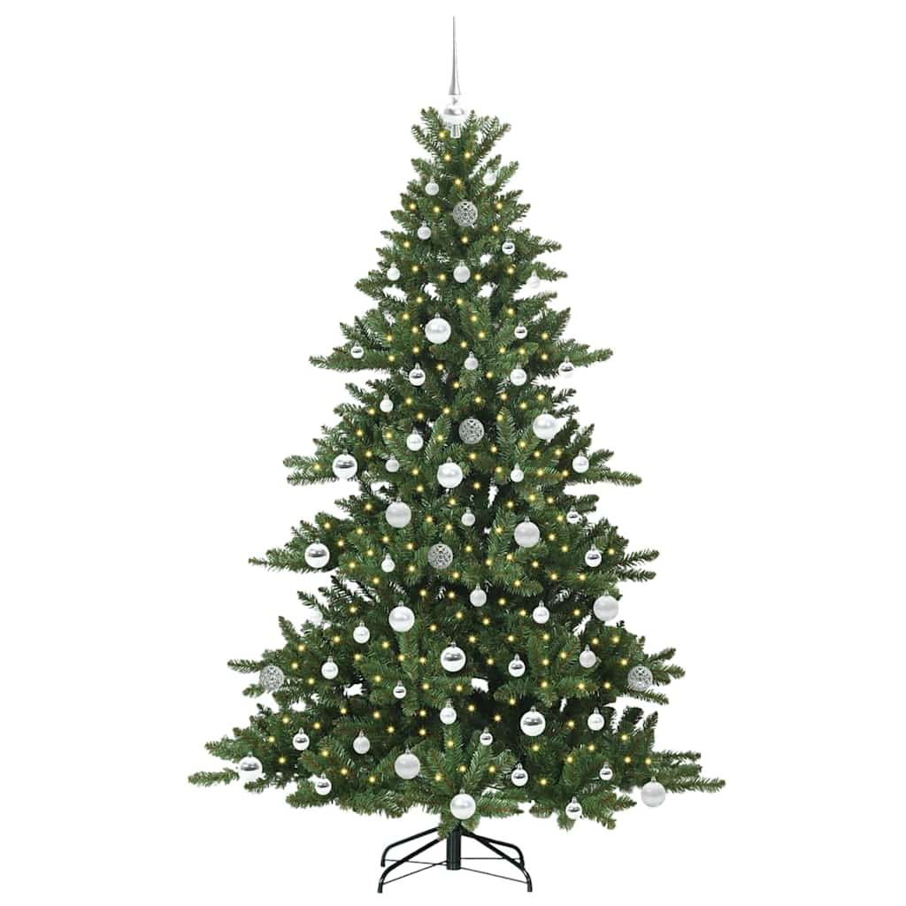 Kunstigt Hinged Juletræ med 300 LED'er Grøn 180 cm PVC og Stål