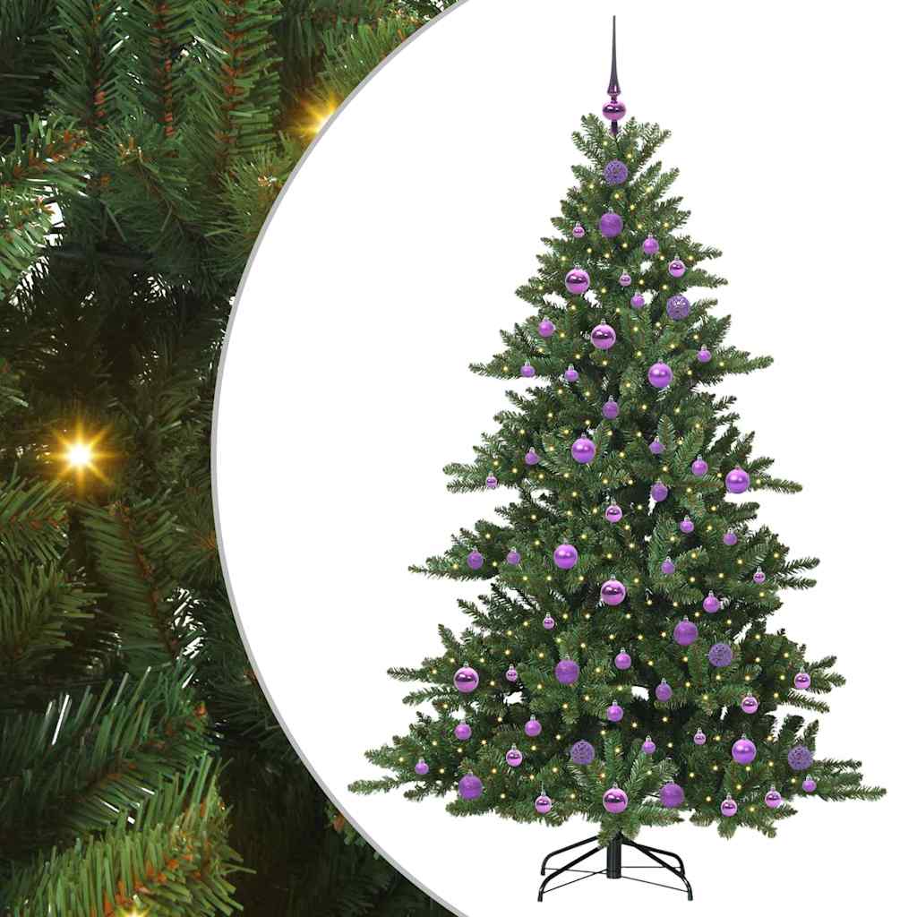Kunstigt Hinged Juletræ med 300 LED'er Grøn 180 cm PVC og Stål
