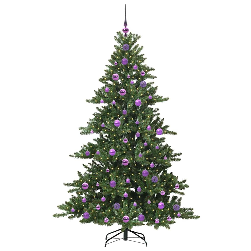 Kunstigt Hinged Juletræ med 300 LED'er Grøn 180 cm PVC og Stål