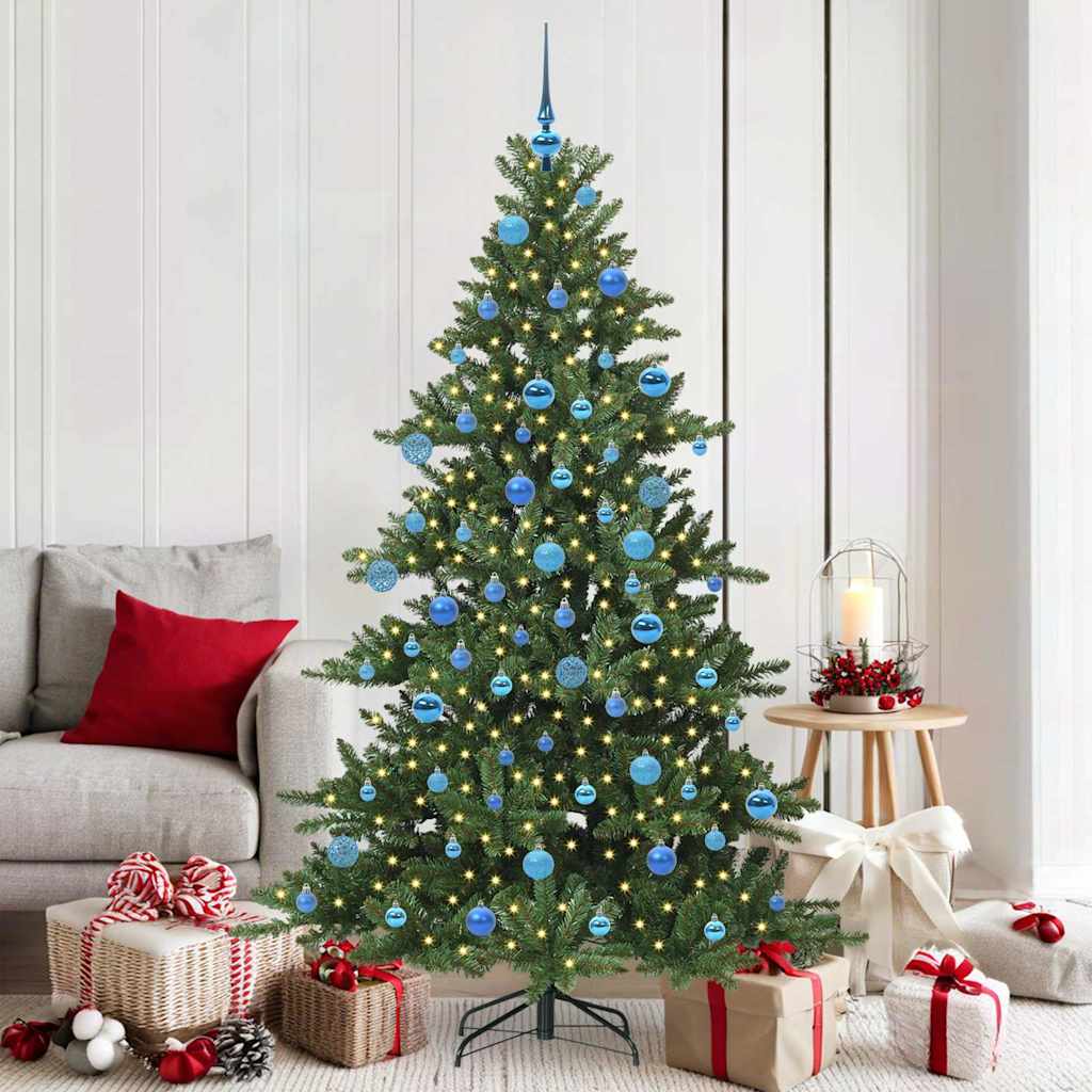 Kunstigt Hinged Juletræ med 300 LED'er Grøn 180 cm PVC og Stål