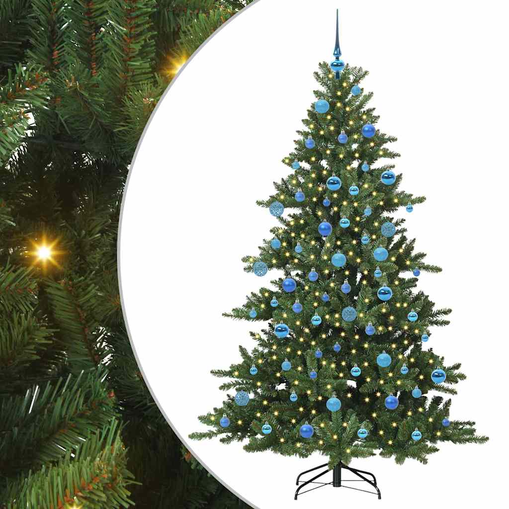 Kunstigt Hinged Juletræ med 300 LED'er Grøn 180 cm PVC og Stål