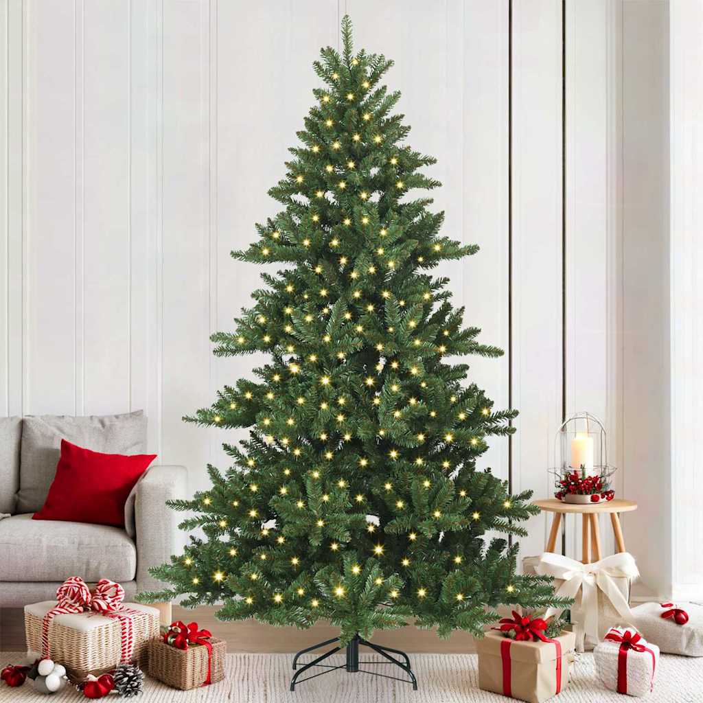 Kunstigt Hinged Juletræ med 300 LED'er Grøn 210 cm PVC og Stål